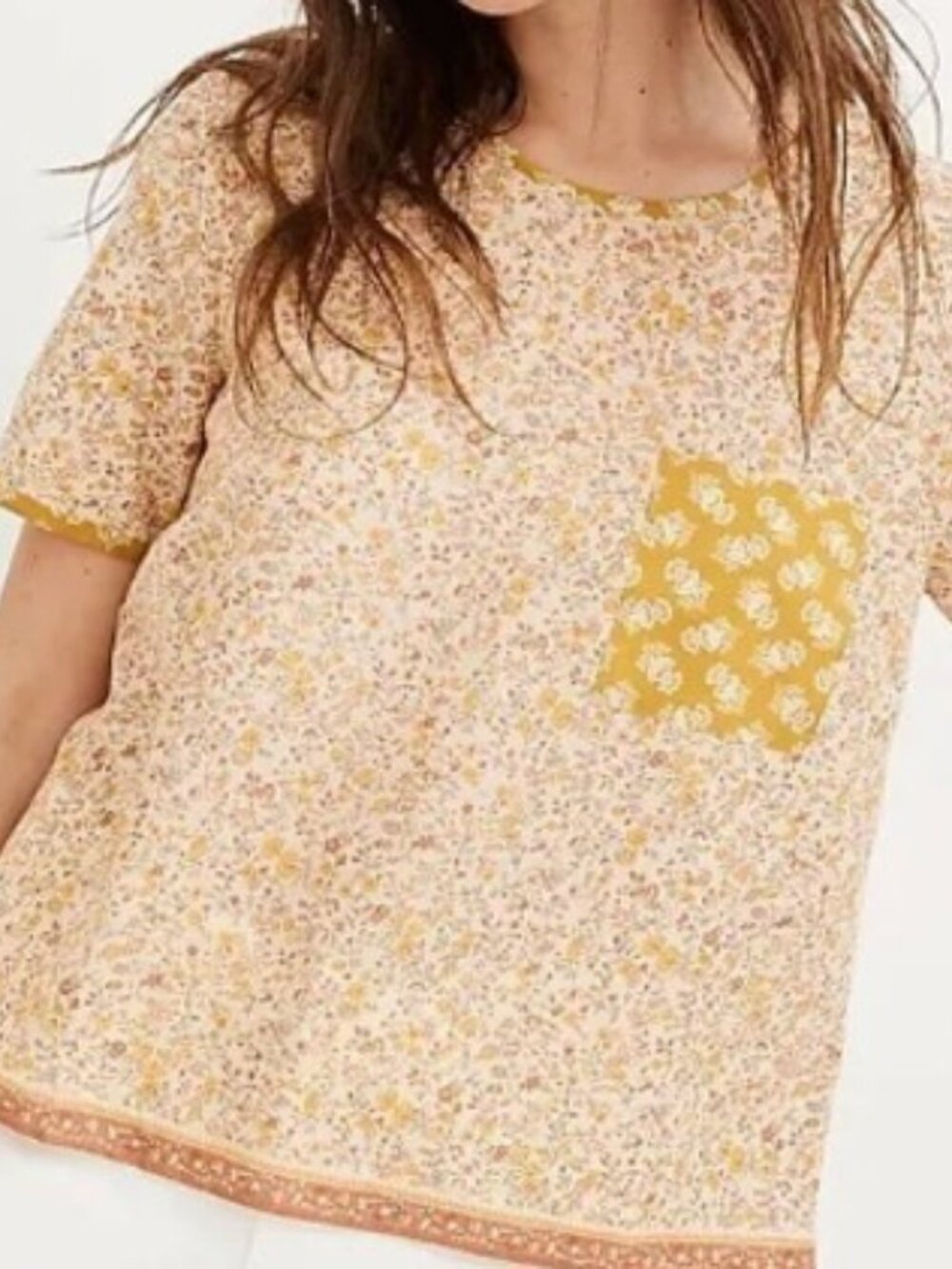 Cottagecore Boho Madewell Button-back Pocket Top Jaipur Floral Cotton Blend L